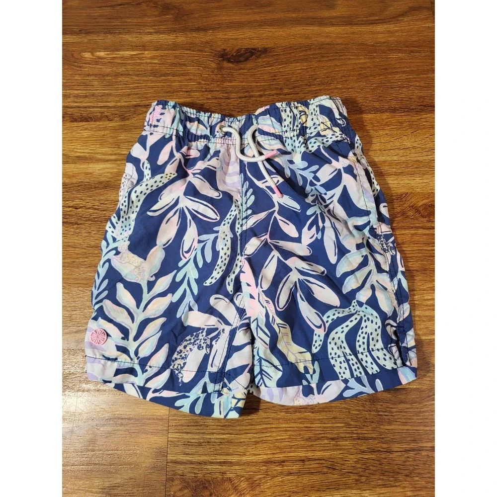 Lilly Pulitzer Junior Boys Capri Swim Trunks XS Blue‎ Nautical Seaweed Swimsuit